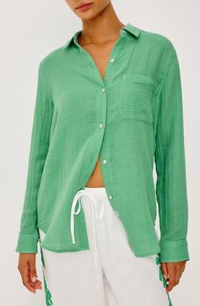 Rails Ellis Organic Cotton Gauze Button-Up Shirt in Clover at Nordstrom, Size Xx-Large