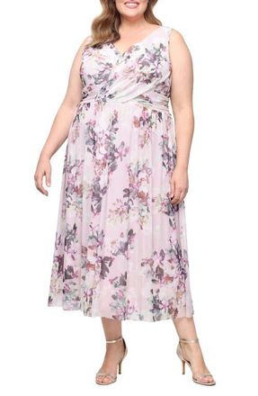 S.L. Fashions Floral Print Sleeveless Mesh Gown in Pink Multi at Nordstrom, Size 16W