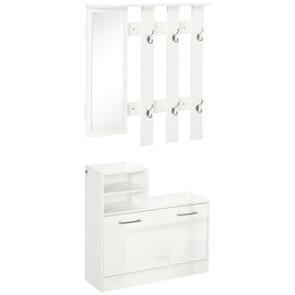 OEM Recibidor Con Espejo Perchero Y Zapatero Muebles De Entrada Con 6 Ganchos Y Estantes Para 8 Pares De Zapatos Blanco