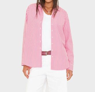 Xirena Button Down Stripe Shirt In Candy Red