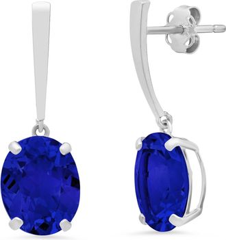 MAX + STONE 14k White Gold Solitaire Oval-Cut Gemstone Drop Earrings (10x8mm)