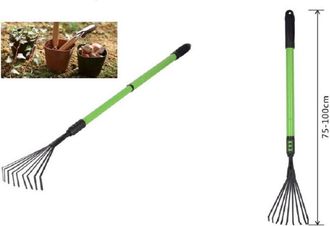 Trade Shop Trade Shop - Rastrello A 9 Denti Con Manico Allungabile Attrezzo Per Giardino 75-100 Cm 90075