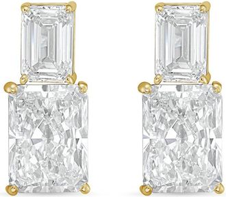 Diana M. Jewels 14kt yellow gold 12cts lab grown emerald and radiant cut diamond earrings