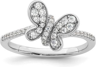 Diamond2Deal Sterling Silver Rhodium-plated Cubic Zirconia Butterfly Ring