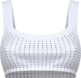 The Attico crystal-embellished ribbed top - women - Crystal/Cotton - 40 - White