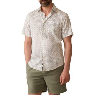 Faherty Movement Monterrey Short Sleeve Button-Up Shirt in Stony Beach Diamond at Nordstrom Rack, Size X-Large