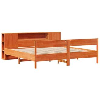 vidaXL Bookcase Bed without Mattress Wax Brown 180x200 cm Super King Solid Wood Pine Vidaxl