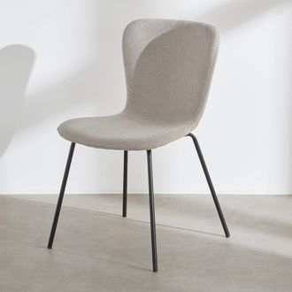 Maisons du monde Silla de tejido de poli&eacute;ster de chenilla gris claro con patas de acero negro