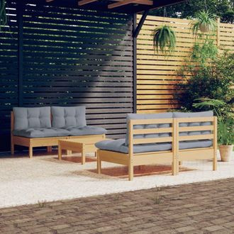 vidaXL Vidaxl - Juego De Muebles De Jard&iacute;n 5 Pzas Y Cojines Madera Pino Gris