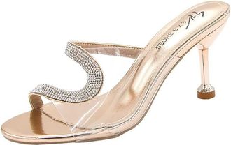 Generic Elegant Women Summer Korean Style Fish Mouth Open Toe Casual Thin Stiletto Heel Sandals for Ladies Fashion Footwear (Gold, 4.5)