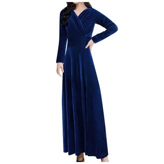 Generic Vintage Womens Long Sleeve Dress - Long Dress - Velvet Chic and Elegant Sexy High Waist Casual Soft Temperament Slim Fit Warm Autumn Winter Dress for 