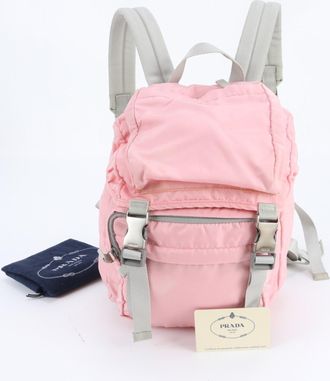 Prada Gray Pink Nylon Leather Backpack (Pre-Owned)