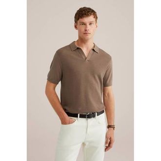 WE Fashion regular polo met ingebreid patroon bruin