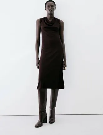 Mango Vestito midi drappeggiato bordeaux - Donna - XS - MANGO