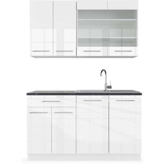 Vicco Cucina completa Fame-Line, Bianco lucido/bianco, 140 cm, pl Antracite