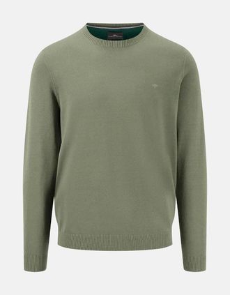 Fynch-Hatton Mens Fine Knit Crewneck Cotton Knit Light Khaki - Cream - Size: 40