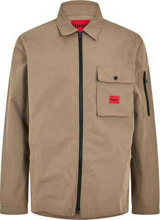 HUGO BOSS Hugo Mens Solid Patterned Shirt Collared Overshirt with Zipped Pocket in Medium Grey - Size Medium