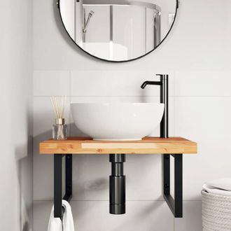Berkfield Home Elegant Basin Shelf Wall Mounted Steel & Solid Wood Acacia in Brown