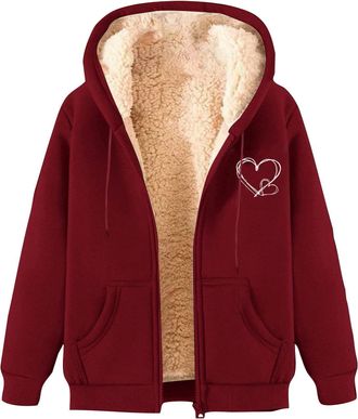 Generic KUIH Womens Sherpa Fleece Lined Hoodies Zip Up Jacket Winter Coat Full Zip Long Sleeve Sweatshirt with Hood Ladies Teddy Fleece Hoodie Pullover Jumper