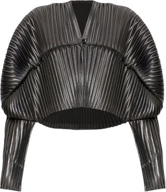 Issey Miyake Geplooide top met knopen - Grijs