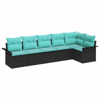 vidaXL Conjunto De Sof&aacute; De Jard&iacute;n 6 Pcs Negro Rat&aacute;n Sint&eacute;tico Vidaxl