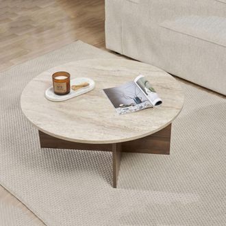 Dmora Mesa De Centro Simbario, Forma Ovalada, Tapa De Madera Nobilitada, Color Beige, 90x90x40h Cm Marr&oacute;n Nogal