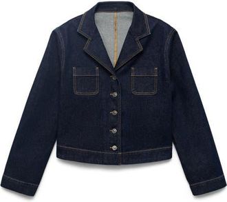 Mango Fitted Crop Denim Jacket in Open Blue at Nordstrom, Size Medium