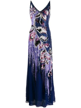 Pucci sequin embellished peony dress - women - Polyester/Viscose/Viscose - 40 - Blue