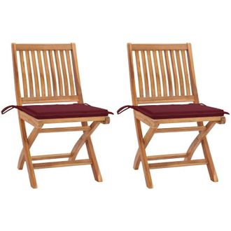 vidaXL Sillas De Jard&iacute;n 2 Uds Con Cojines Rojo Tinto Madera De Teca Vidaxl
