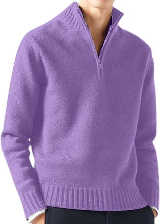 Generic Mens Sweater Jumper for Men UK Quarter Zip Stand up Collar Jumpers Rib Knitted Sweaters Regular Fit Soft Comfort Knitwear Fleece Warm Sweatshirt Class