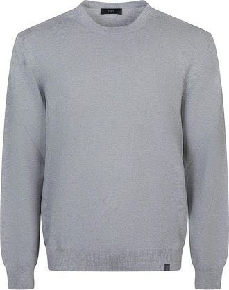 Fay Grijze Wol Ronde Hals Trui Lange Mouwen - Heren - Ronde hals truien - Grijs - 2XL - Wol - Truien & Vesten