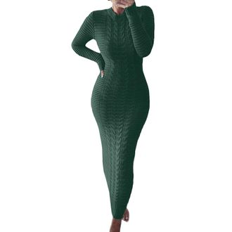 Generic Elegant Knitted Dress, Womens Long Jumper Dress, Crew Neck, Long Sleeve Casual Dress, Ribbed Slim Fit Pencil Dress, Plain Knitted Dress, Casual Warm K