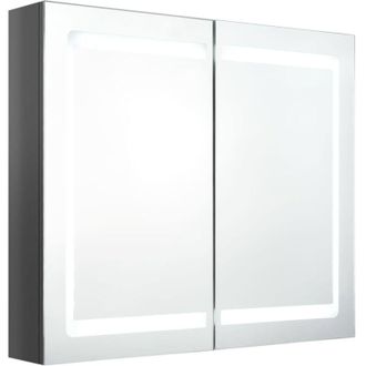 vidaXL Armario De Ba&ntilde;o Con Espejo Led Gris Brillante 80x12x68 Cm Vidaxl