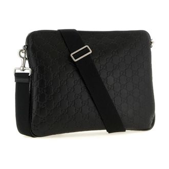 Gucci Embossed GG Leren Pouch met Polsband - Heren - Tassen - Zwart - Maat: ONE Size Katoen