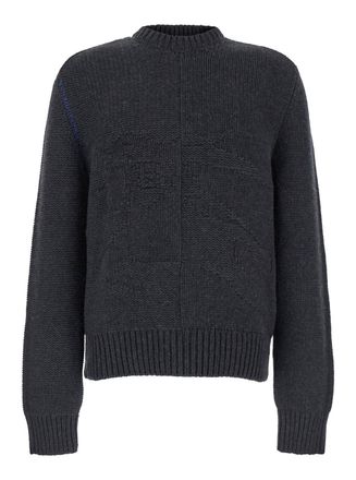 Burberry Grey Sweater With Equestrian Knight Jacquard Motif