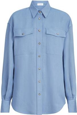 Brunello Cucinelli Fluid twill shirt in Azure at Nordstrom, Size Xx-Large Eu