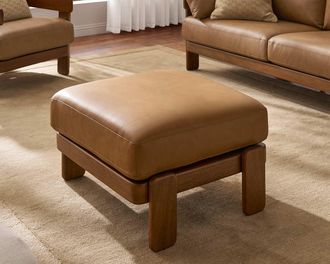Castlery Eden Leather Ottoman, Mocha, Brown, Castlery