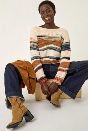 Roman Jacquard Slash Neck Knit Jumper