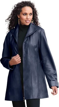 Roaman's Plus Size A Line Leather Jacket in Navy at Nordstrom, Size 30