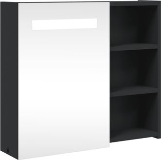 vidaXL Mueble De Ba&ntilde;o Con Espejo Y Luz Led Negro 60x13x52 Cm Vidaxl