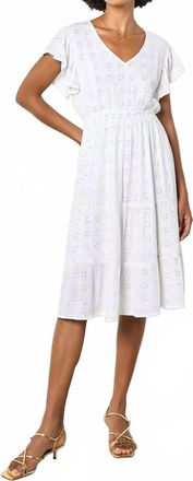 Apricot Sequin Embroidered Flower Ruffle Sleeve Dress In White