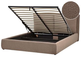 Beliani Cama matrimonial de tejido marr&oacute;n 160x200