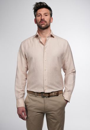 Eterna Langarmhemd ETERNA MODERN FIT, Herren, Gr. 42, Normalgr&ouml;ssen, beige, 59% cotton, 41% Leinen, tailliert, Manschette, Hemden Langarmhemd