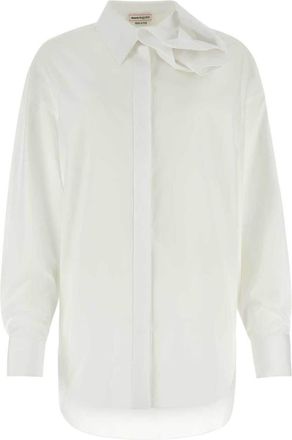 Alexander McQueen Orchid-appliqu&eacute; poplin shirt - women - Cotton - 38 - White