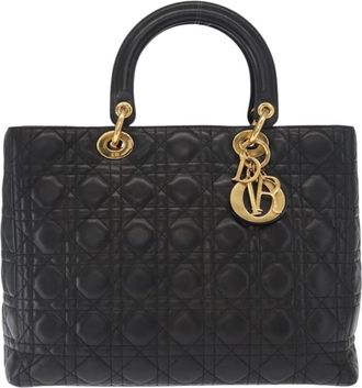 Dior Lady Dior Bag Leather Black Leather Handbag (Pre-Owned)