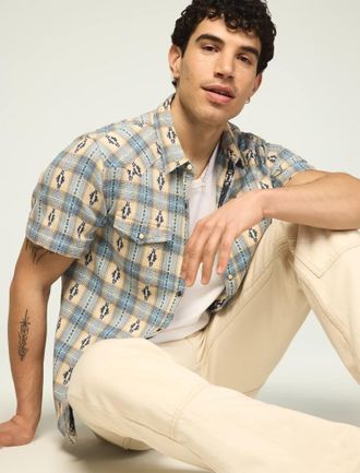 Lucky Brand Mens Short Sleeve Mesa Western Jacquard Shirt