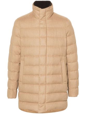 Herno high-neck zip-up quilted coat - men - Goose Feather/Cupro/Goose Down/Cashmere/Polyurethane/Polyester/Polyamide/Polyamide/Silk - 50 - Neutrals
