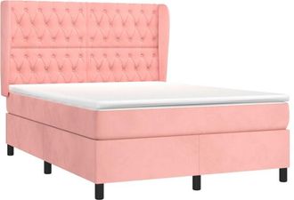 vidaXL Cama Box Spring Con Colch&oacute;n Terciopelo Rosa 140x190 Cm Vidaxl