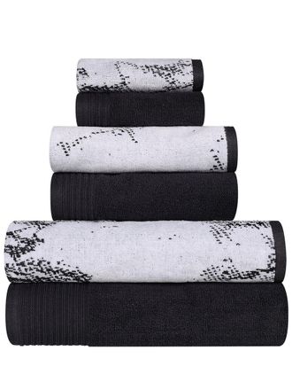 Superior Quick-Drying Solid And Marble Effect 6Pc Cotton Towel Set