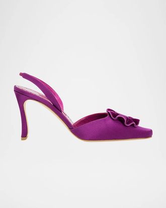 Manolo Blahnik 90mm Caulosli Satin Slingback Pumps